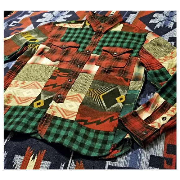 DOUBLE RL RALPH LAUREN RRL 100% WOOL PATCHWORK SHIRT- MEN'S SIZE MEDIUM